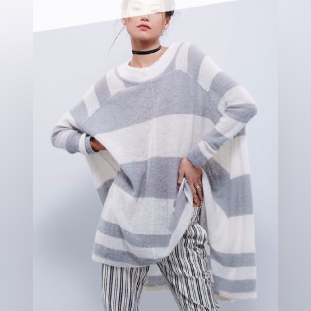 Free People Oversized Alpaca Lafayette Striped Mock Shrug Tunic Poncho Dress - Picture 2 of 8